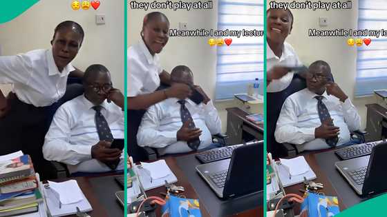 Female student collects her lecturer's phone and kisses his forehead, video confuses Nigerians