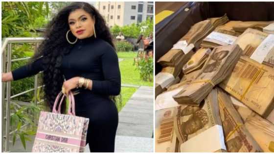 Nigerians react as crossdresser Bobrisky flaunts stacks of N1000 notes