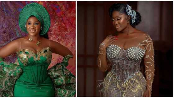 Mercy Johnson dazzles in 2 jaw-dropping looks, asoebi dress wows internet users