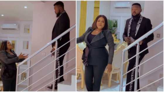 Toyin Abraham sings ‘Jehovah carry me stay in my husband’s house’ to Kolawole Ajeyemi in funny video