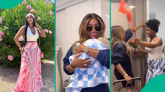 "Godmother": Priscilla Ojo beams with joy as Chioma Good Hair finally meets Baby Rakeem in Canada