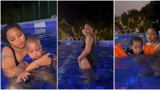 “Its Chuchu’s first time in the pool”: Video of Regina Daniel taking her sons swimming trends online