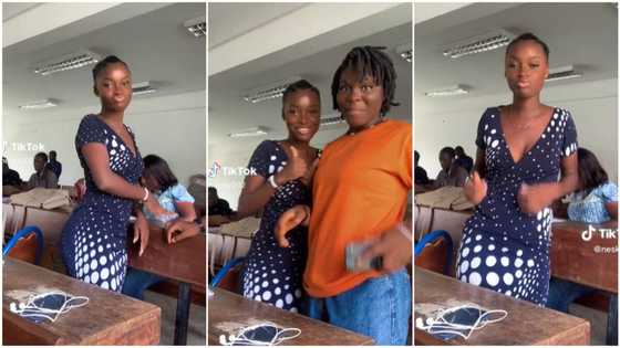 Beautiful lady & her friend shake waists gently in class, coursemates mind their business