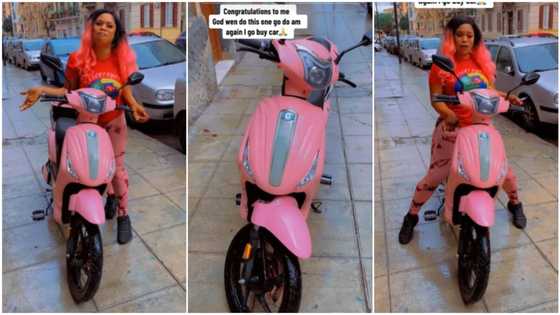 "No car license": Nigerian lady abroad buys bike, uses remote to start engine, rejoices over it