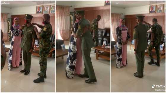 "All about military": Sweet video shows moment Nigerian soldier honours wife, salutes her in public