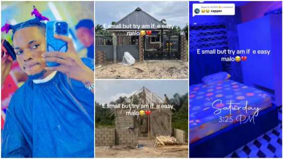 Young Nigerian man builds tiny house, fences it with cement blocks, tiles interior and install POP