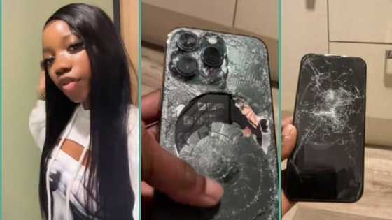 "I left for good": Lady who broke up with boyfriend displays condition of her phone after he smashed it