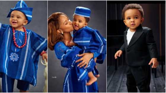 "He's so cute": Social media comes alive as Banky W and Adesua finally reveal their son's face in photos