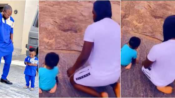 Reactions as Toyin Abraham shares cute video of hubby Kolawole and son Ire on prayer mountain