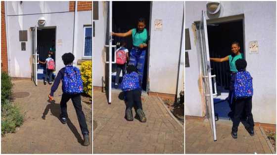 Amazing moment son in UK prostrated for mum after returning from school, video stirs lovely reactions