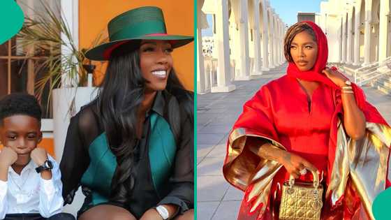 Tiwa Savage tackles her son for wasting tissue, his reaction divides fans: "See billionaire pikin"