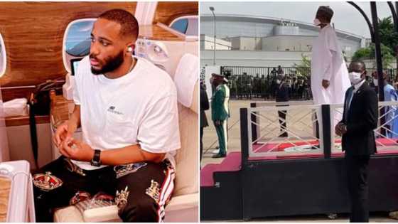 We don't have standard or what? Kiddwaya asks after stones were used to brace stage president Buhari stood on