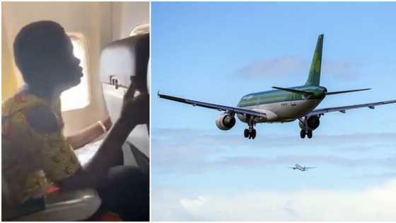 Big girl in the mud: Reactions as lady holds onto seat firmly in video, breaks sweat as aeroplane takes off