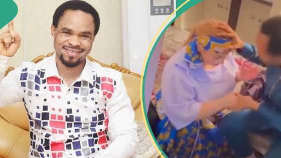"Releasing the powers": Odumeje prays for Oyinbo, quotes bible verses as he lays hands on her head