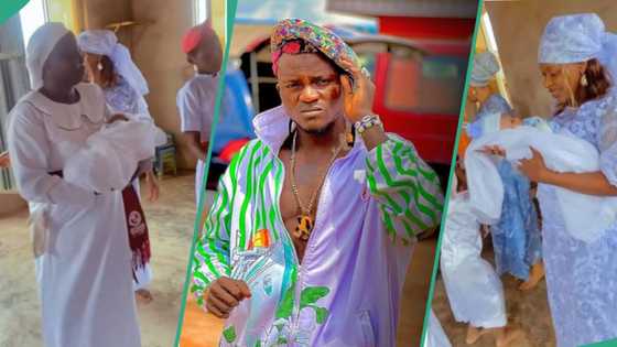 "Shey na Christian abi na Muslim?" Fans query as Portable's baby mama takes son to CCC Church for dedication