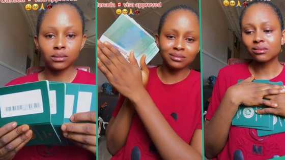 Nigerian lady emotional after her Canadian visa got approved, flaunts her passport in tears