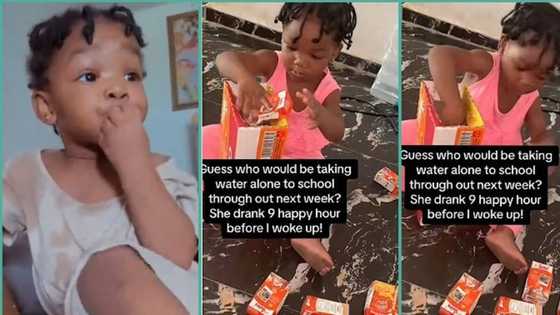 Mum cries out as little daughter consumes 9 packs of juice while she was asleep, video trends online