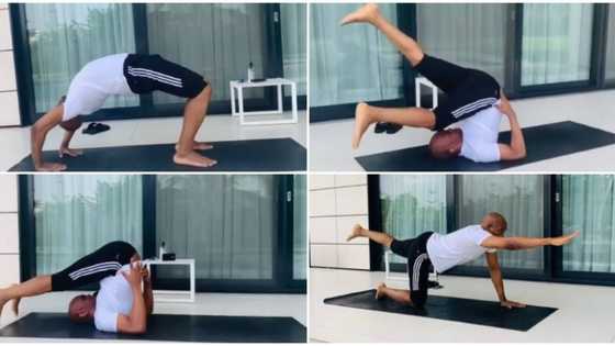 58-year-old Nigerian billionaire shows great body flexibility as he shares videos from his yoga session
