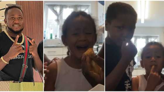 Show promoter Kogbagidi struggles to feed his UK-based kids 'eba' in hilarious video, Nigerians react