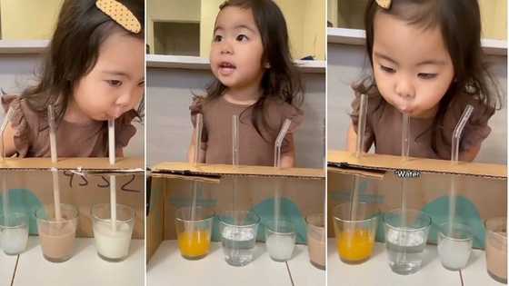 Smart little girl plays game with her mum, guesses names of drinks correctly without looking
