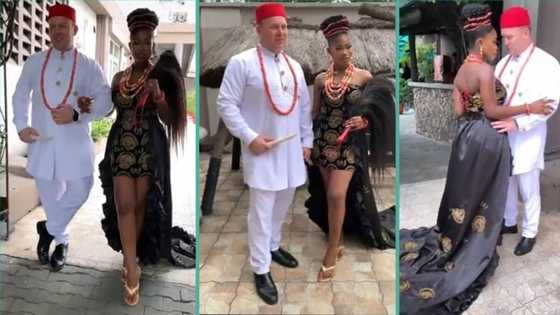 "Where una dey see oyinbo?" Lady weds white man in grand style, video stuns netizens