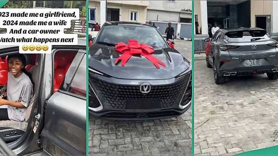 Lady over the moon as husband gifts her new car months after wedding, video goes viral