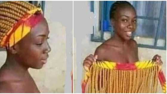 Quick fix: Photo of lady showing off unique braided 'ankara wig' sparks mixed reactions online