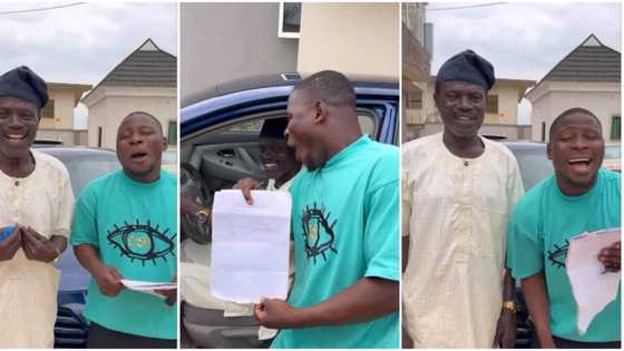 Actor Abija sings and dances for joy as he becomes car owner after Nigerians donated to him: “Congratulations”