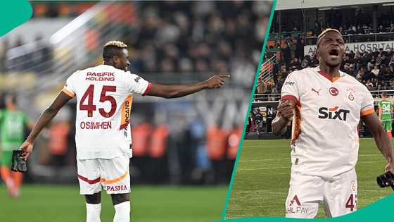 Victor Osimhen reacts after scoring match winner for Galatasaray vs Alanyaspor