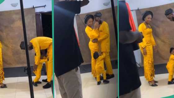 "See me see wahala": Video shows little boy 'fighting' his dad during photoshoot over his mum