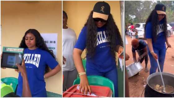 “Dis pepper soup na means of vote buying o": Regina Daniels shares video of her voting, joins those cooking
