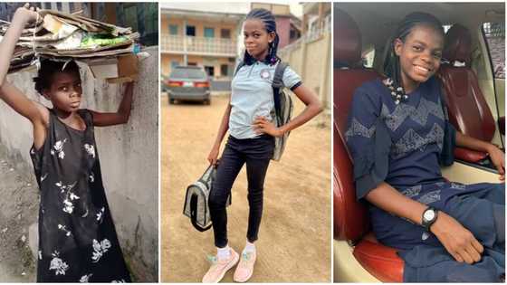 Kind man rescues girl from Lagos street, sends her to school, her transformation photos wows many