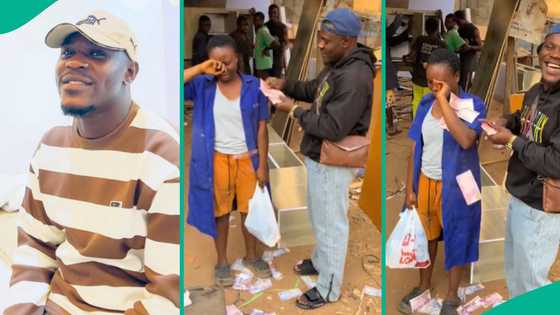 Video: Moment young lady shed tears as elder brother storms her workplace to celebrate her birthday