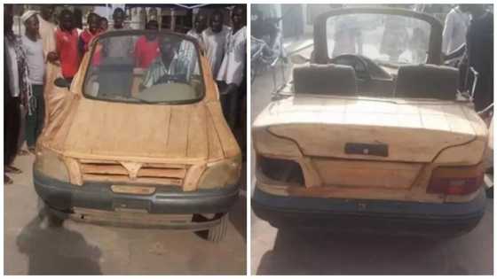 Unbelievable! Nigerian man constructs a car with wood & motorcycle engine (photos)