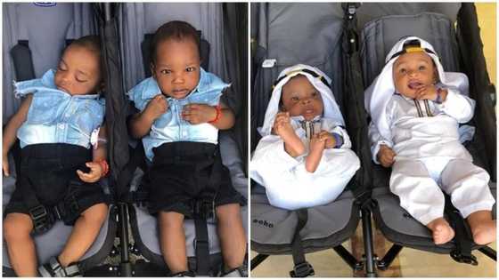 Photos of Alaafin of Oyo's set of twins as they arrive in Saudi Arabia