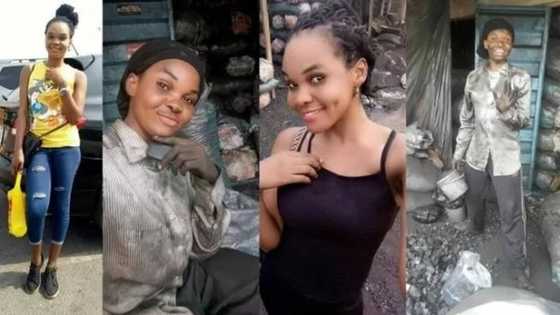 Hotunan yarinya kyaukkyawa ta kama sana'ar sayarda gawayi.