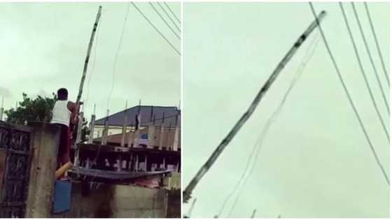 Wani matashi ya fado daga Falwaya wajen lika hotunan Buhari da Badaru a Jigawa