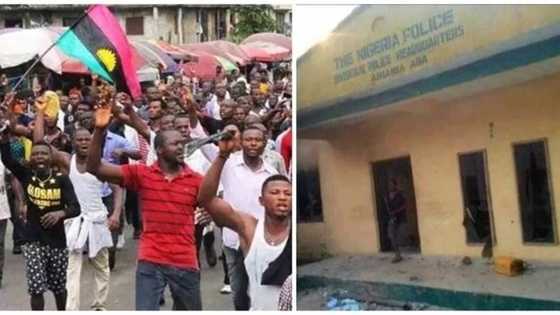 Chaos in Abia as suspected IPOB members burn police station (photo)