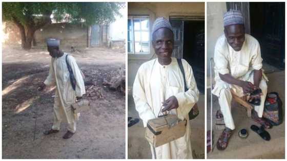 Meet blind Nigerian man, he works as a shoe repairer to make a living (photos)