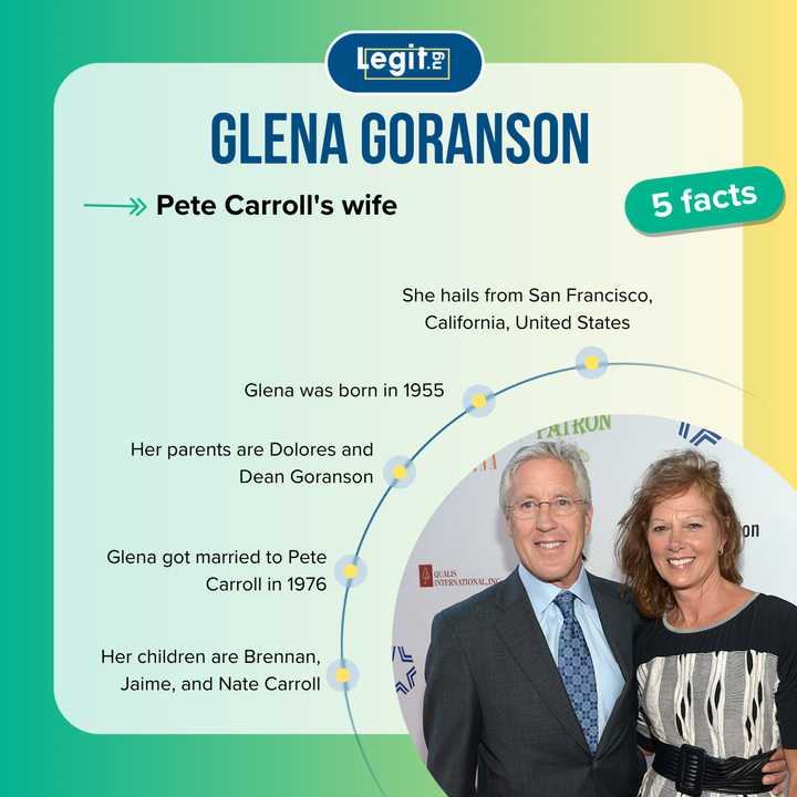 Glena Goranson's bio: Meet Pete Carroll's wife and kids - Legit.ng