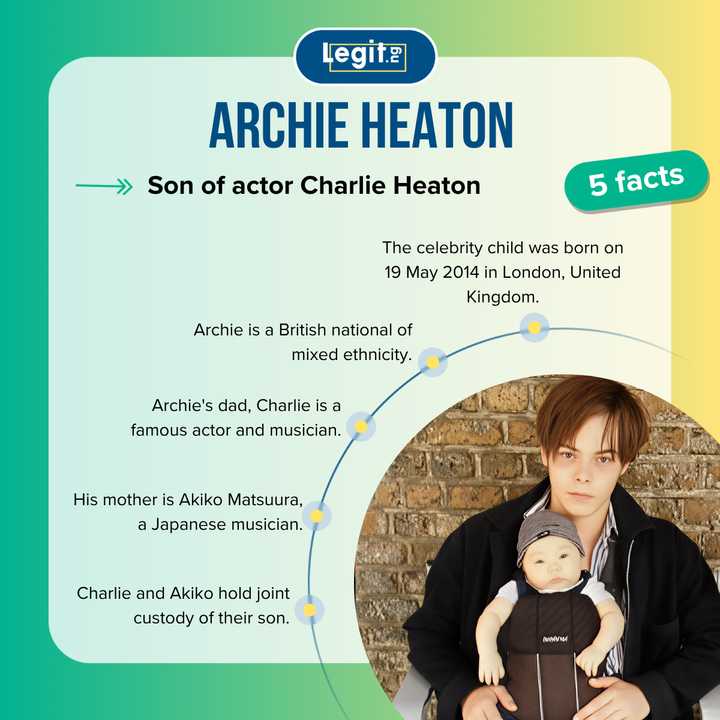 Archie Heaton: Meet Charlie Heaton's son with Akiko Matsuura - Legit.ng